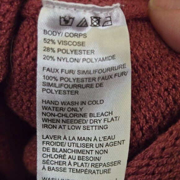 Saks Fifth Avenue Dusty Pink Faux Fur Trim V Neck Sweater Super Soft Size M - Picture 7 of 7